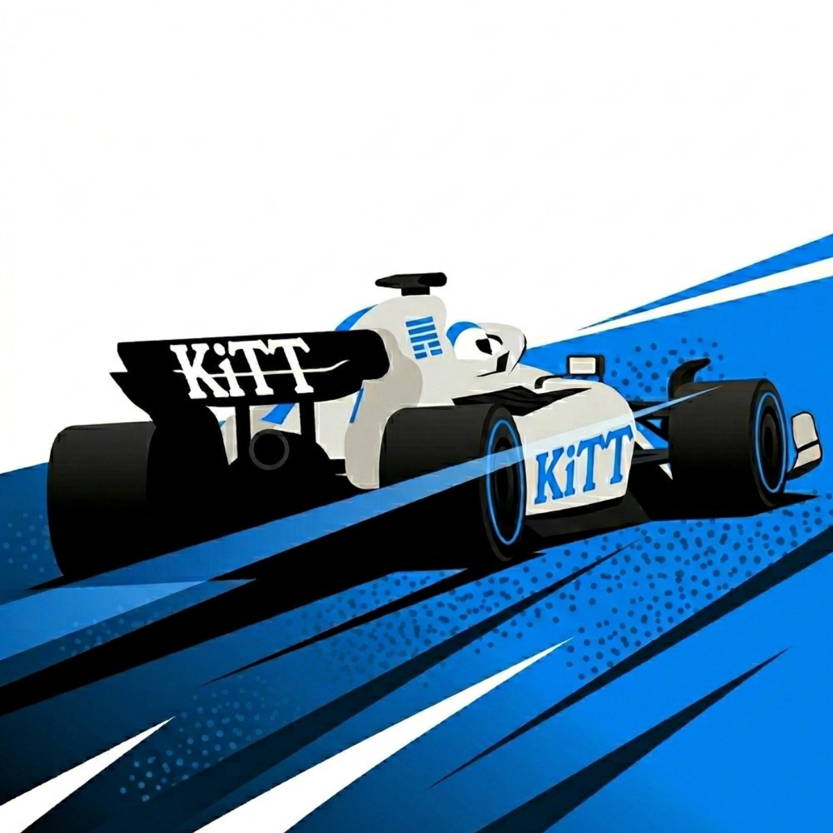 An illustration of a KiTT-liveried Formula 1 car